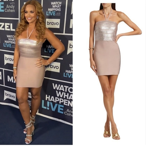 New Hervé Léger Emili Sequin Halterneck Sleeveless Bare Mini Dress Large NWT - Picture 5 of 14